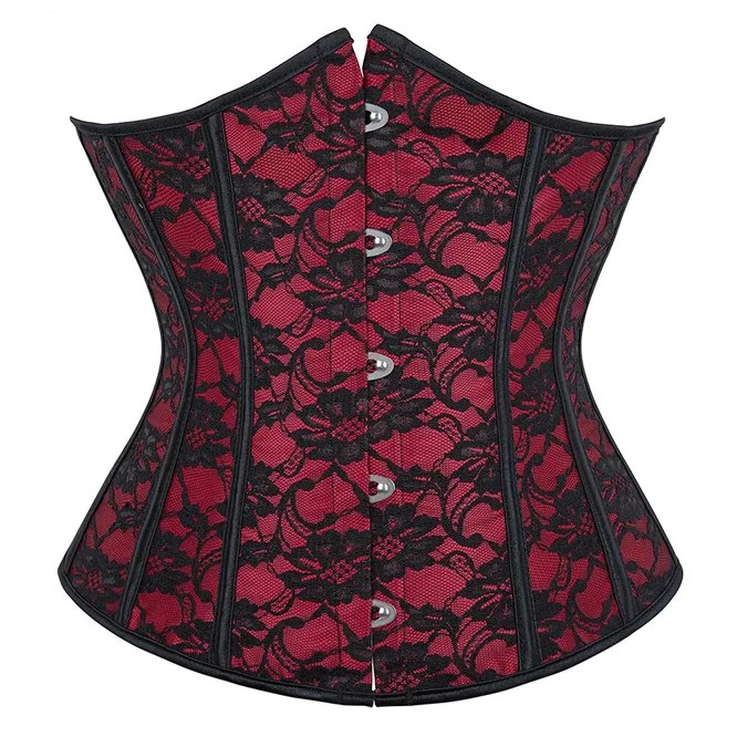 Red Waist Trainer Lace Floral Underbust Corset