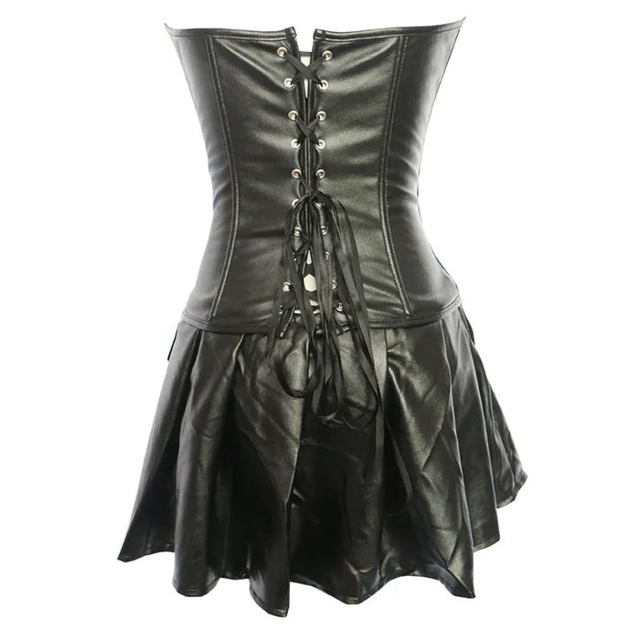 Black Faux Leather Burlesque Steampunk Corset Dress