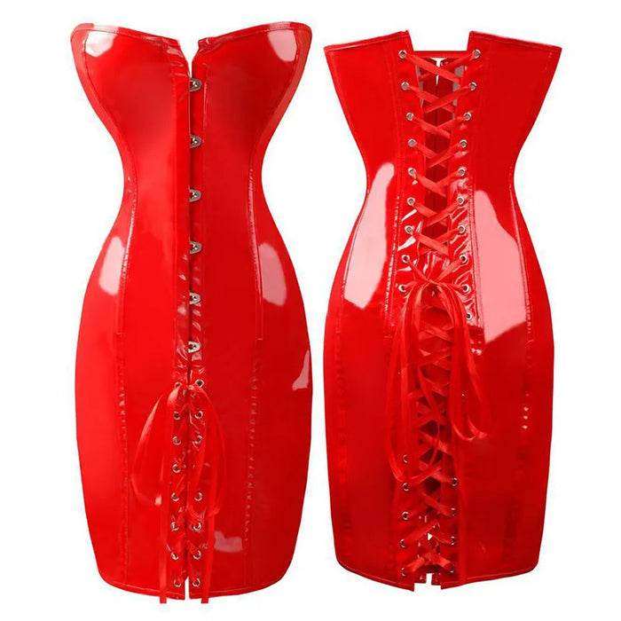 Red Gothic Women Sexy Faux Leather Corset Dress