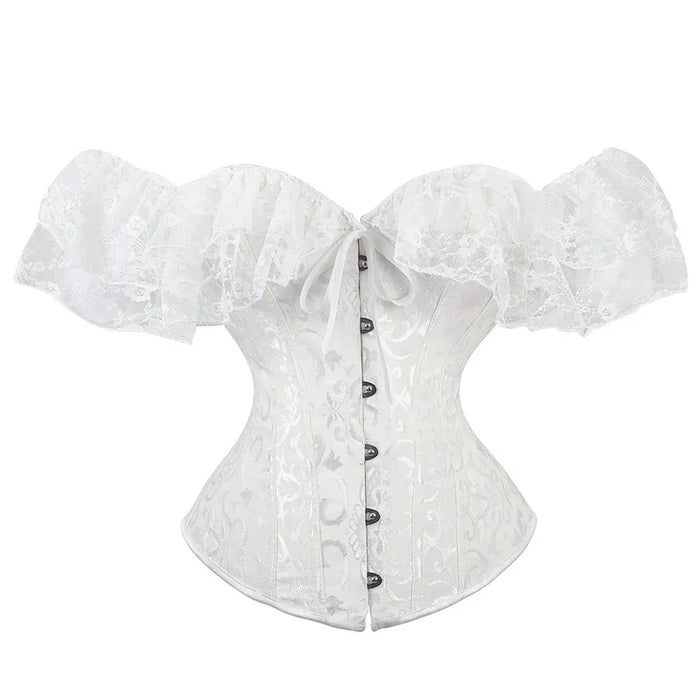 Short Sleeve Solid Color Tie-up White Corset