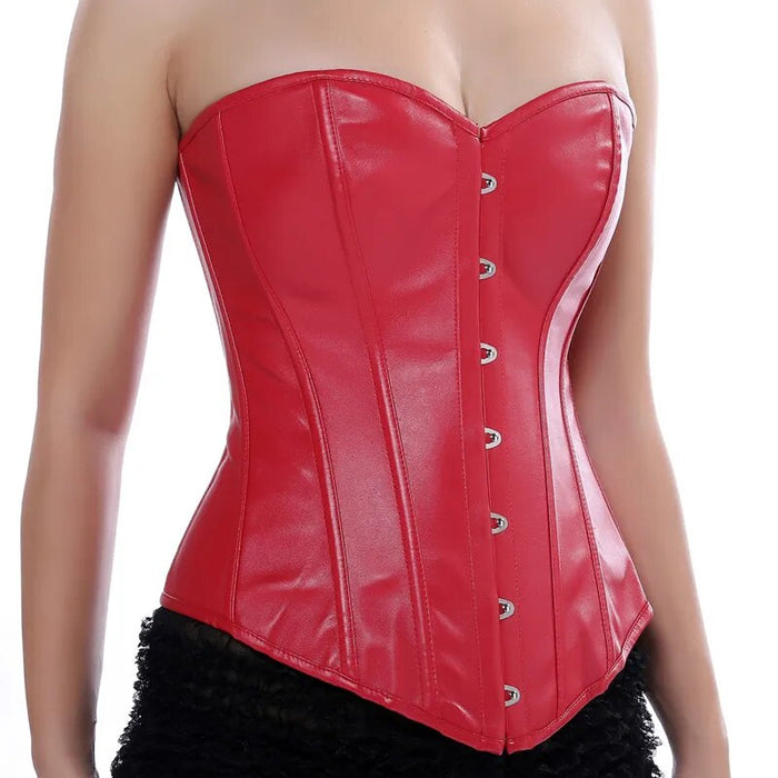 Red Faux Leather Overbust Plus Size Corset Top